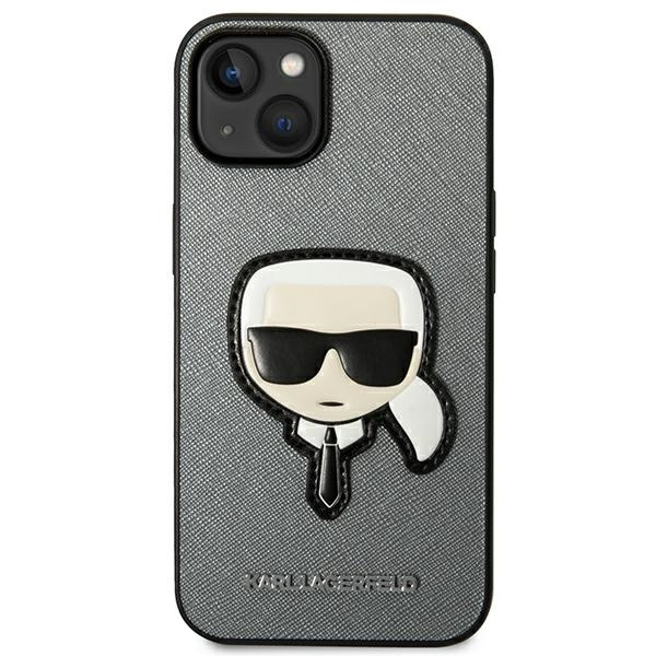 Etui KARL LAGERFELD Apple iPhone 14 Saffiano Karl`s Head Patch Srebrny Hardcase